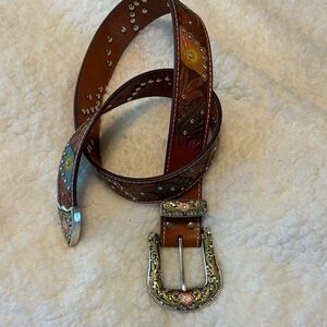 Embellished Brown Leather Belt